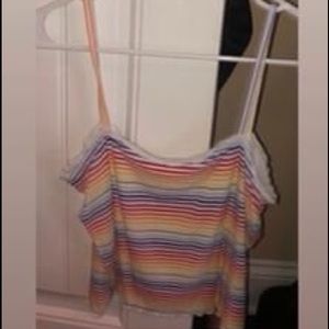 Rainbow striped cropped tank top